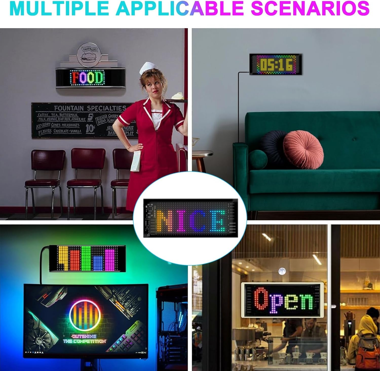 17X7 CM Car LED Sign - Bluetooth App/Remote Control Flexible Programmable Car LED Interior Lights, USB 5V Cars Custom Text Pattern Display Board Matrix Panel, Cars Gadgets Men/Bar Party/Window/Door